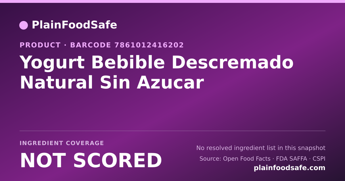 Share card for Yogurt Bebible Descremado Natural Sin Azucar Food Ingredient Profile