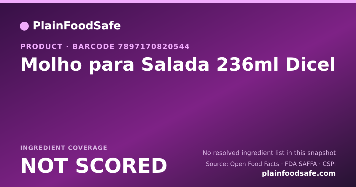 Share card for Molho para Salada 236ml Dicel Food Ingredient Profile
