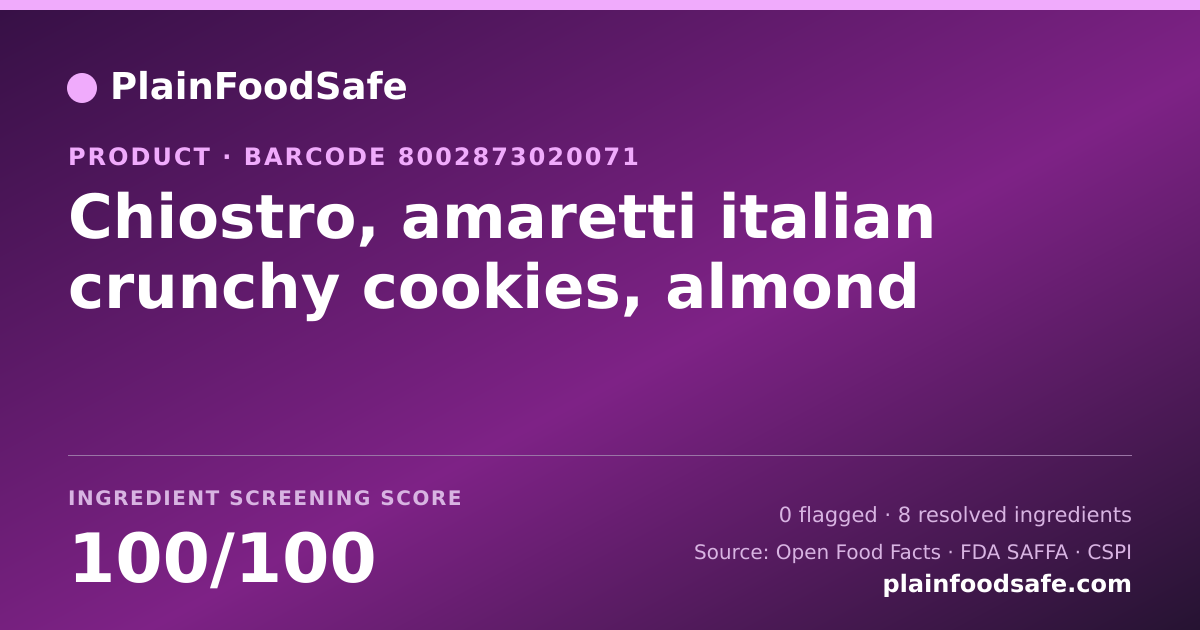 Share card for Chiostro, amaretti italian crunchy cookies, almond Food Ingredient Profile