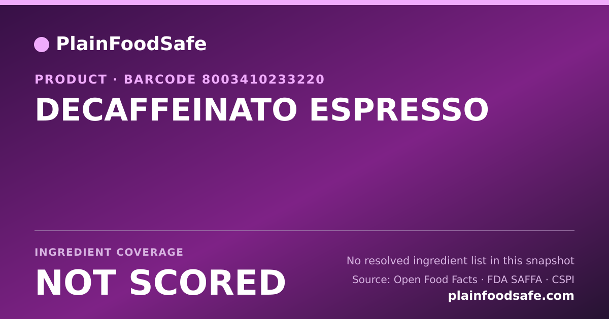 Share card for DECAFFEINATO ESPRESSO Food Ingredient Profile
