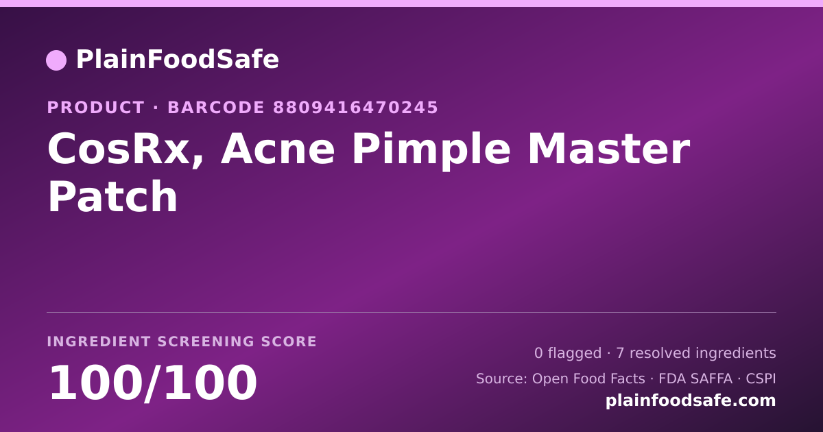 Share card for CosRx, Acne Pimple Master Patch Food Ingredient Profile