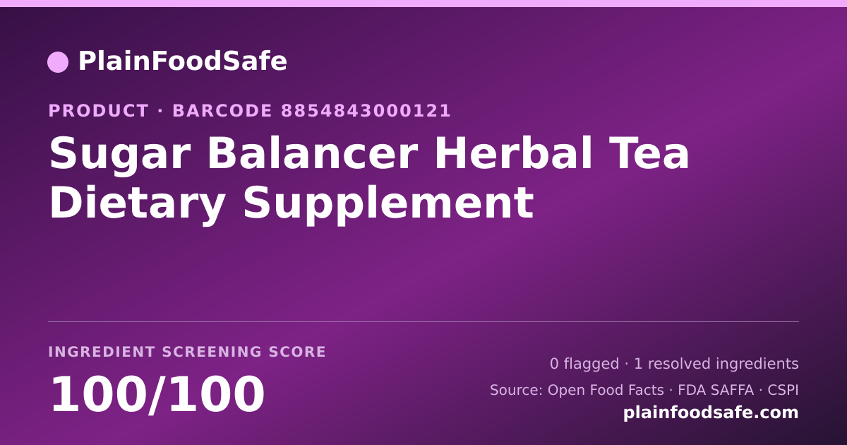 Share card for Sugar Balancer Herbal Tea Dietary Supplement Food Ingredient Profile