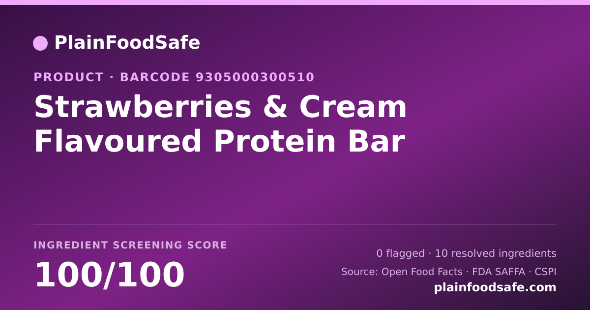 Share card for Strawberries & Cream Flavoured Protein Bar Food Ingredient Profile