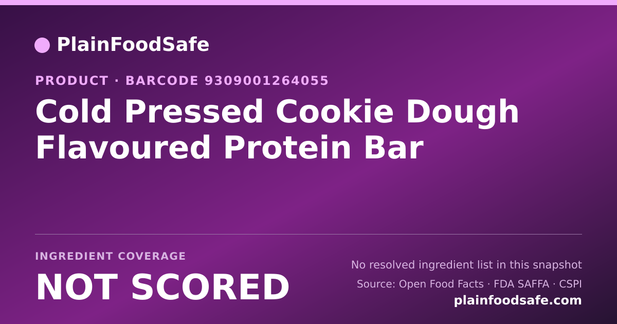 Share card for Cold Pressed Cookie Dough Flavoured Protein Bar Food Ingredient Profile