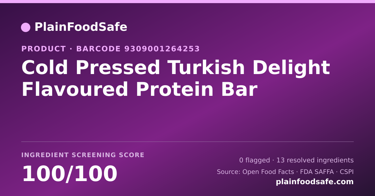 Share card for Cold Pressed Turkish Delight Flavoured Protein Bar Food Ingredient Profile