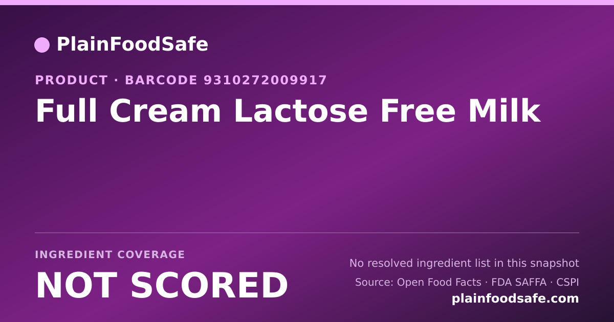 Share card for Full Cream Lactose Free Milk Food Ingredient Profile