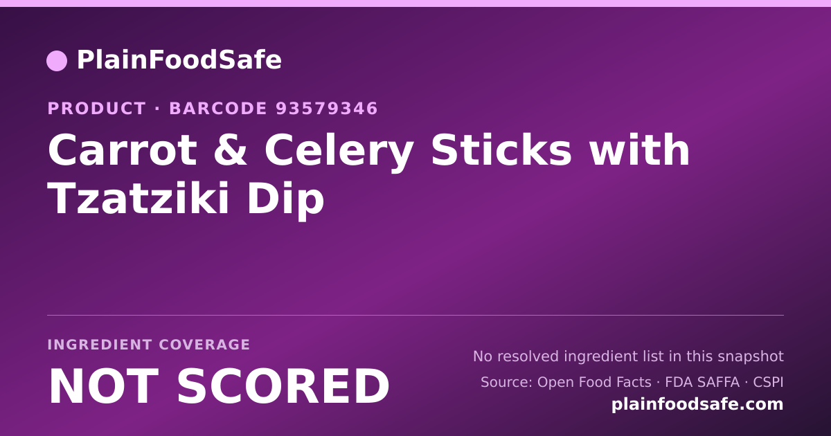 Share card for Carrot & Celery Sticks with Tzatziki Dip Food Ingredient Profile