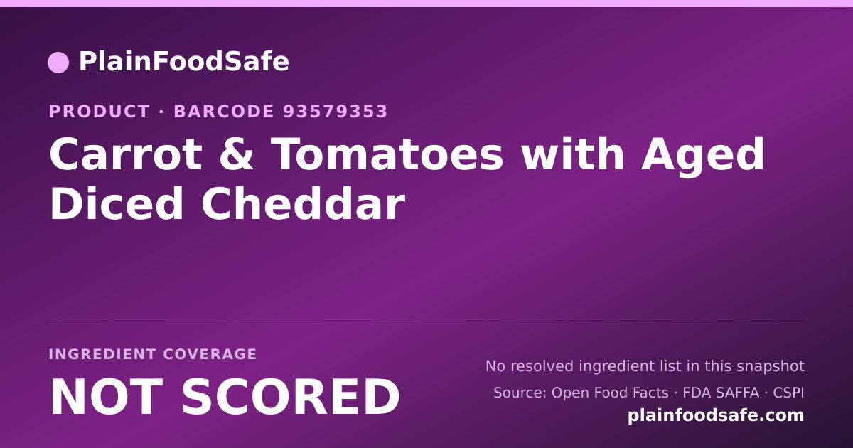 Share card for Carrot & Tomatoes with Aged Diced Cheddar Food Ingredient Profile