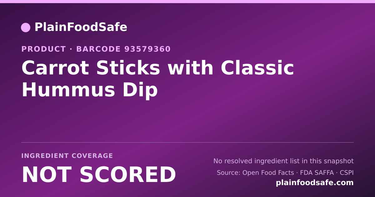 Share card for Carrot Sticks with Classic Hummus Dip Food Ingredient Profile