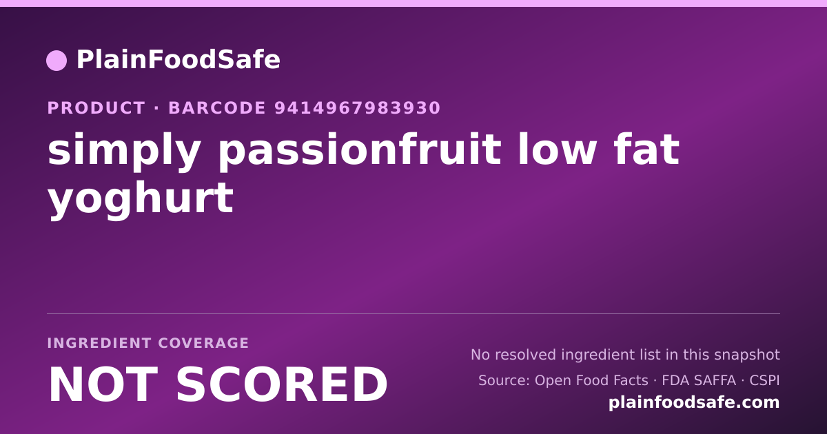 Share card for simply passionfruit low fat yoghurt Food Ingredient Profile