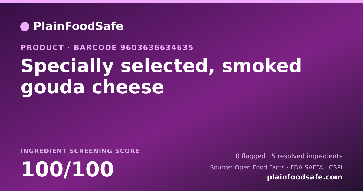 Share card for Specially selected, smoked gouda cheese Food Ingredient Profile